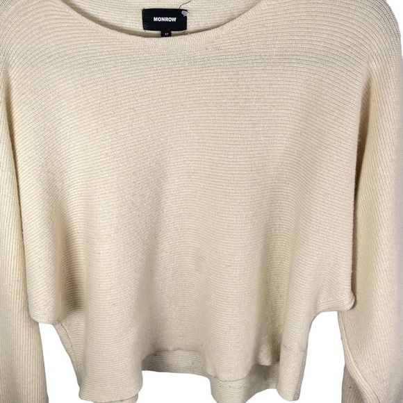 Monrow Womens Ribbed Off-The-Shoulder Wool & Cashmere-Blend Sweater Cream Medium - Picture 5 of 9